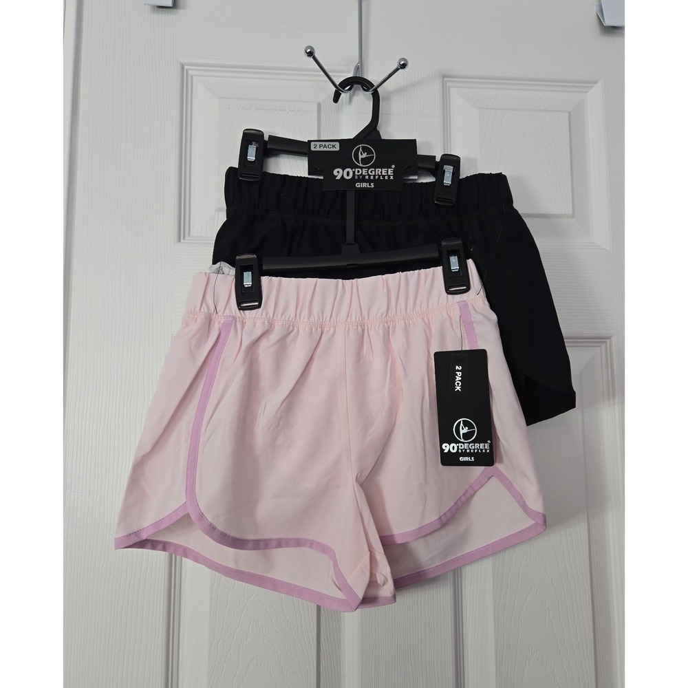 90 Degree Girls 2 Pack Athletic Shorts Size Large (12) Pink & Black NWT